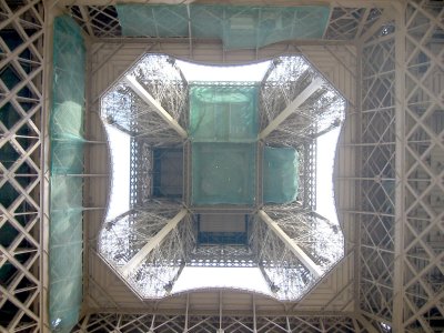 Eiffel Tower, from dead center below.